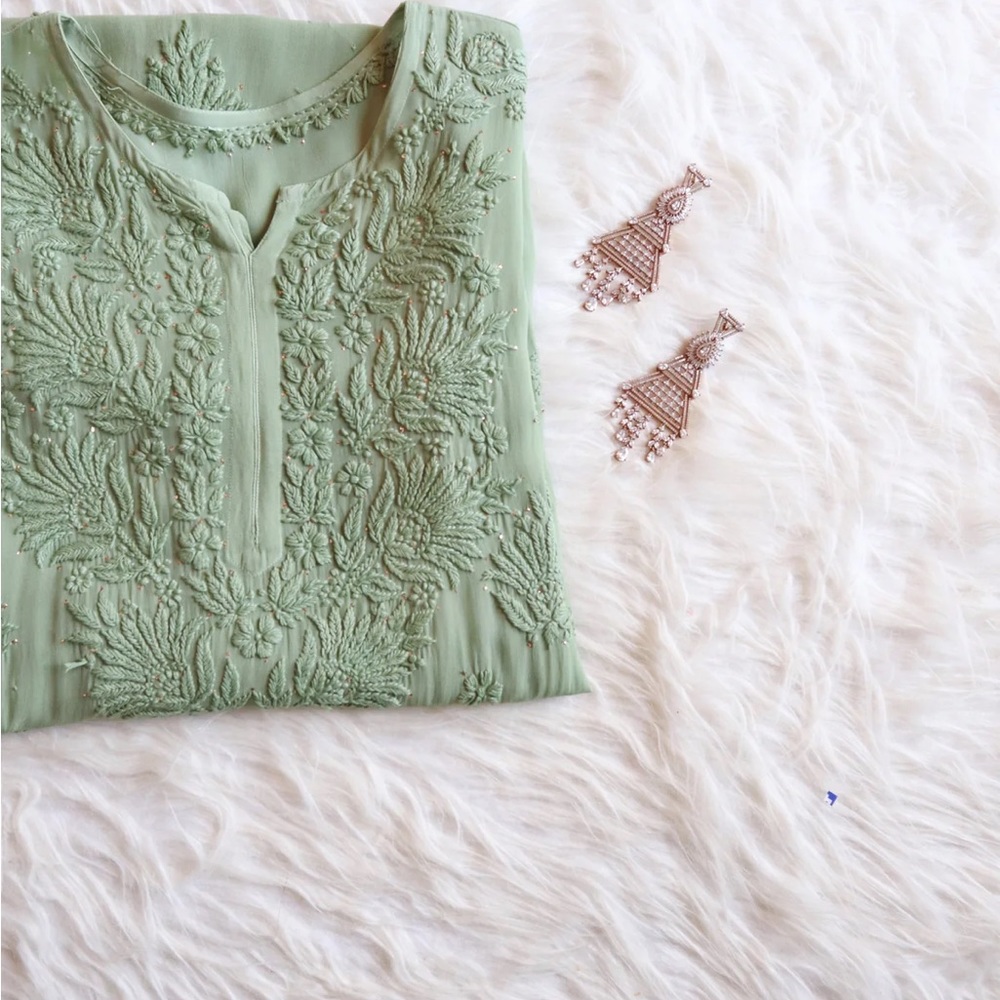 NWOT Hoor Pastel Green Viscose Georgette Kurta, XL